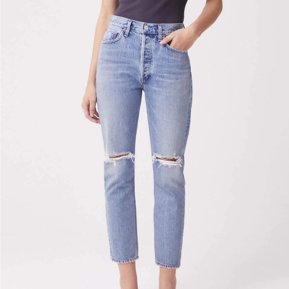 Agolde Riley High Rise Straight Crop Distressed Vintage Wash Escalate Size 26 - Picture 8 of 8
